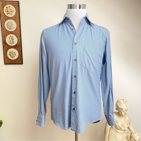 Hugo Boss Geometric Checkered Cutaway Collar Button Up Shirt - Picture 1 of 12